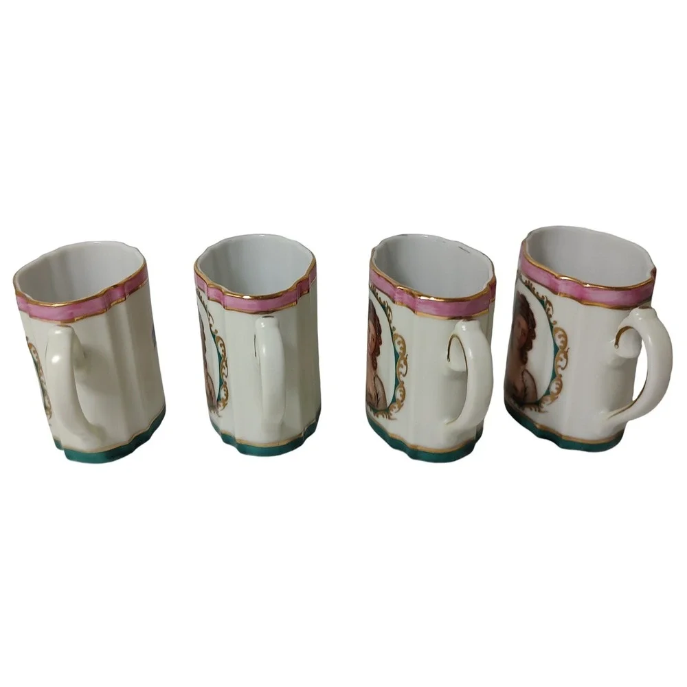 Vintage Royal Vienna Chocolate Pot with Four Cups Set Victorian Woman Pink Tea‎